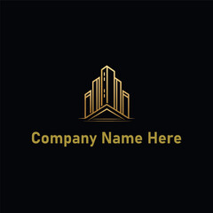 Fototapeta premium Gold real estate logo with a highrise and house outline