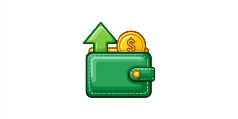 Abstract icon of digital wallet with upward arrow and coin