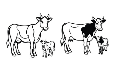 Fototapeta premium Farm Animal Cow Bundle Vector Collection.