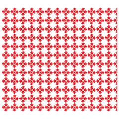 Red decorative pattern on white background repeating cross shape floral arrangement design
