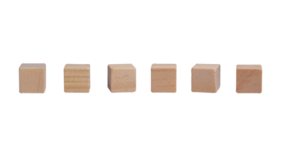 Six wooden blocks in line with copy space isolated. Wooden pieces, png