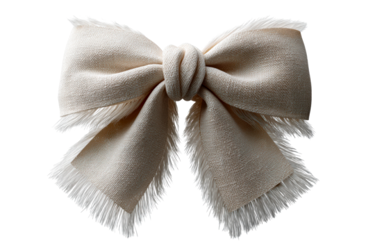 Cream bow with frayed edges on a clear background