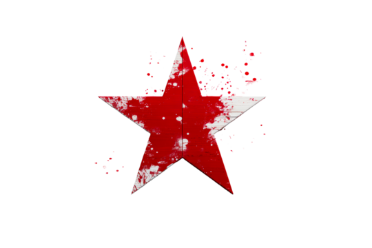 Red star with splatters on transparent background for design