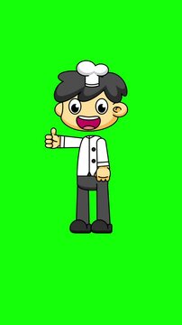 Happy Chef Giving Thumbs Up, Cute Chibi Cartoon Animation, Loop on Greenscreen 