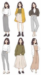 Six unique anime avatars, each with own style and charm, common theme of happiness, arranged in symmetrical grid against white background.