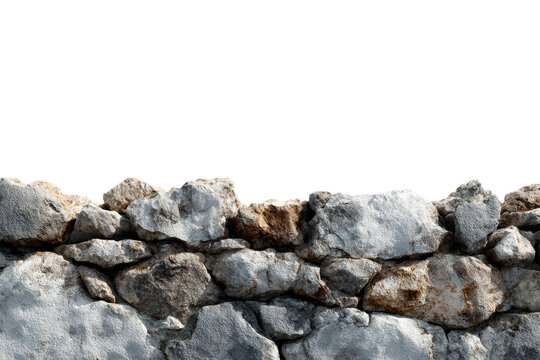 Rustic stone wall with weathered texture and transparent background