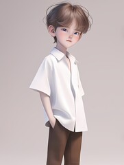 Anime man with brown hair against gray background