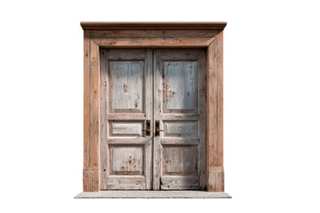 Elegant wooden door with rustic frame on a transparent background