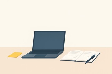 Minimalistic Workspace with Laptop, Notepad, Pen, and Sticky Note for Productive Environment