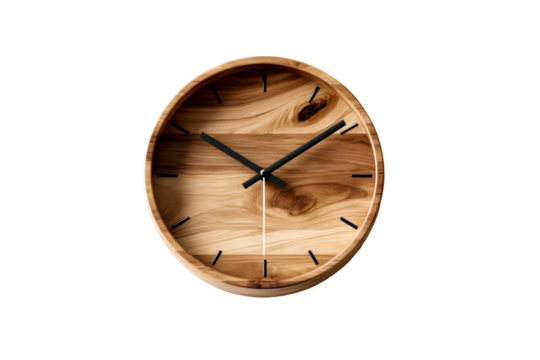 Minimalist wooden wall clock with black hands