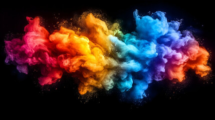 Obraz premium Vibrant explosion of colorful powder clouds against a black backdrop
