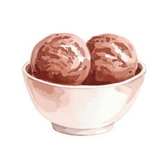 Bowl of Chocolate Ice-cream Isolated on Transparent Background – Watercolour Illustration
