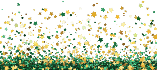 Abstract design with gold and emerald green confetti  isolated on transparent background