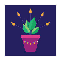 Vibrant plant in a decorative pot with orange and green leaves on a deep blue background