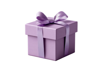 Gift wrapped in purple with a ribbon on transparent background
