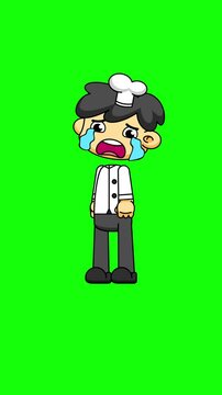 Crying Chef, Cute Chibi Animation, Emotional Cartoon Character for Content Use 