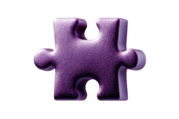 Colorful purple puzzle piece on transparent background