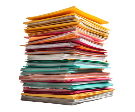 Colorful files organized for office documentation and planning on a transparent background, cut out