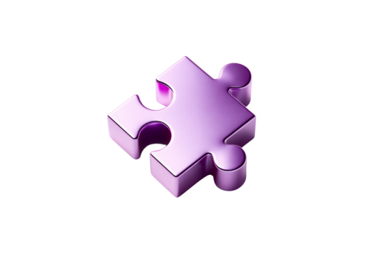 Purple puzzle piece on transparent background for creative designs