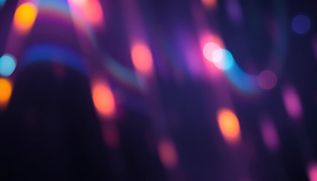 Abstract blurred background with colorful neon light leaks and glowing circles