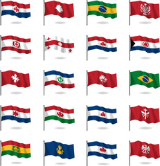 Create a kinds of country flag icons set vector art color white background