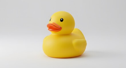 Bright Yellow Rubber Duck on White Background