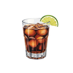 Watercolour Illustration of  Cuba Libre Cocktail on Transparent PNG Background