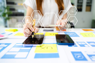 UX graphic designer planning application process development prototype wireframe for web smart...