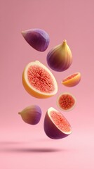 A close up of a red and white fig with a few other figs in the background