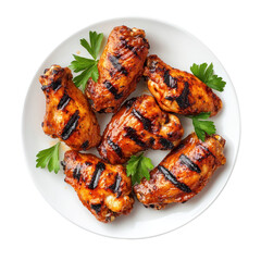 Plate of Grilled Chicken Wings on Transparent Background

