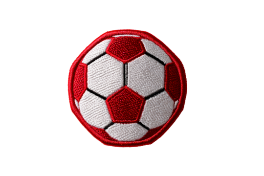 Soccer ball patch with red accents for clothing or accessories