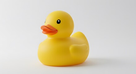 Bright Yellow Rubber Duck on White Background
