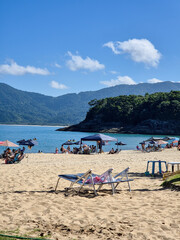 beach chairs and umbrellas