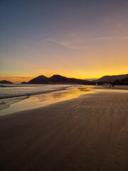 Pink sunset on beautiful beach