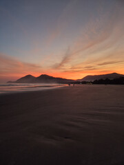 Pink sunset on beautiful beach
