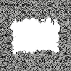 black lace frame, seamless overlapping circles pattern, modern minimalist black and white design