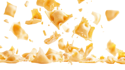  Ravioli Pasta Falling in the Air Isolated on Transparent Background