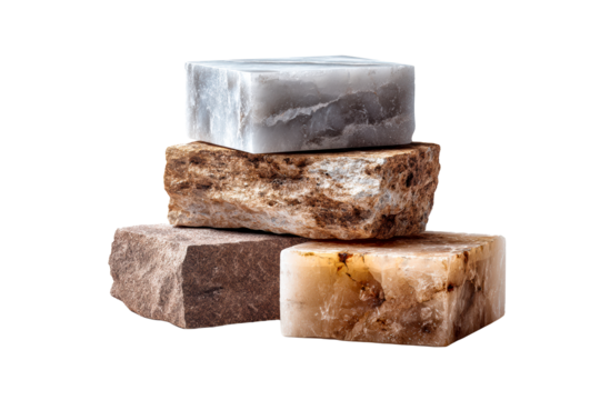 Varied stone blocks stacked with unique textures and colors