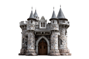 Medieval castle with towers on transparent background