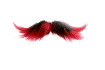 Vibrant red and black fur mustache on transparent background