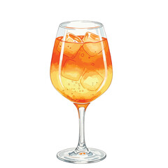Watercolour Illustration of Aperol Spritz Cocktail Drink on Transparent PNG Background