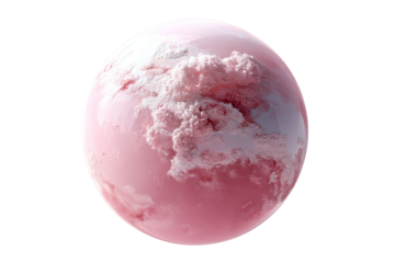 Pink sphere with cloud patterns on a clear background