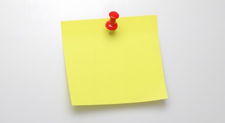 Bright Yellow Sticky Note Secured with a Shiny Red Pushpin on Wh