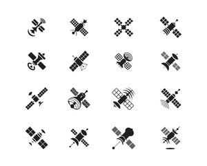 A Collection of Black and White Satellite Icons on white
