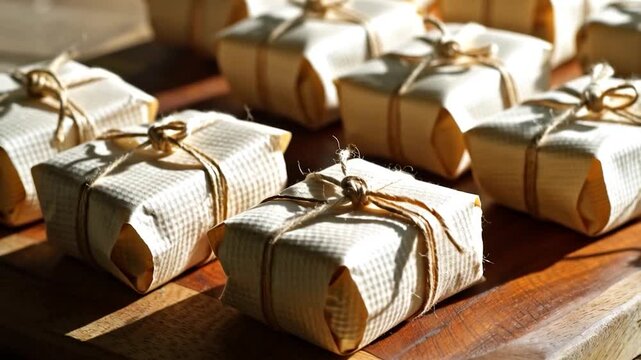 Wrapped Treats on Wooden Board
