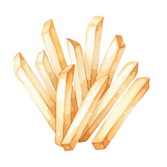 Watercolour Illustration of French Fries on Transparent PNG Background