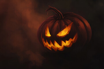 Spooky Halloween Jack-o'-Lantern Glowing In The Dark