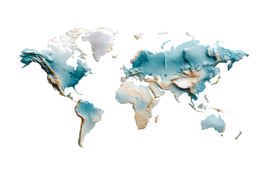 Detailed relief map of the world showcasing geographic features