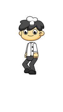 Cute Chef Walking in Chibi Style, Cartoon Animation Loop on Greenscreen 