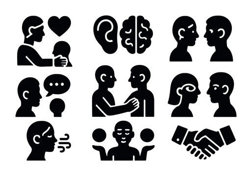 Emotional Intelligence Icons. Solid, filled icons set of emotional intelligence in personal interactions: